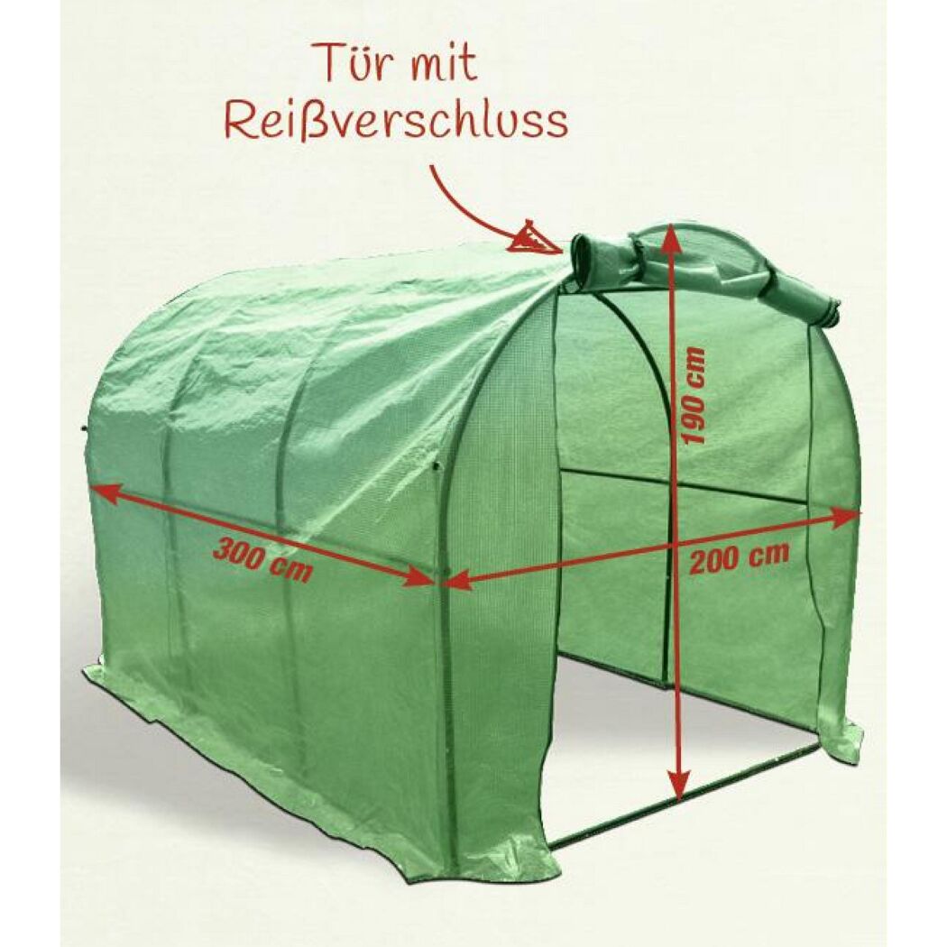 Grünes Foliengewächshaus Iglu mit Reißverschluss.