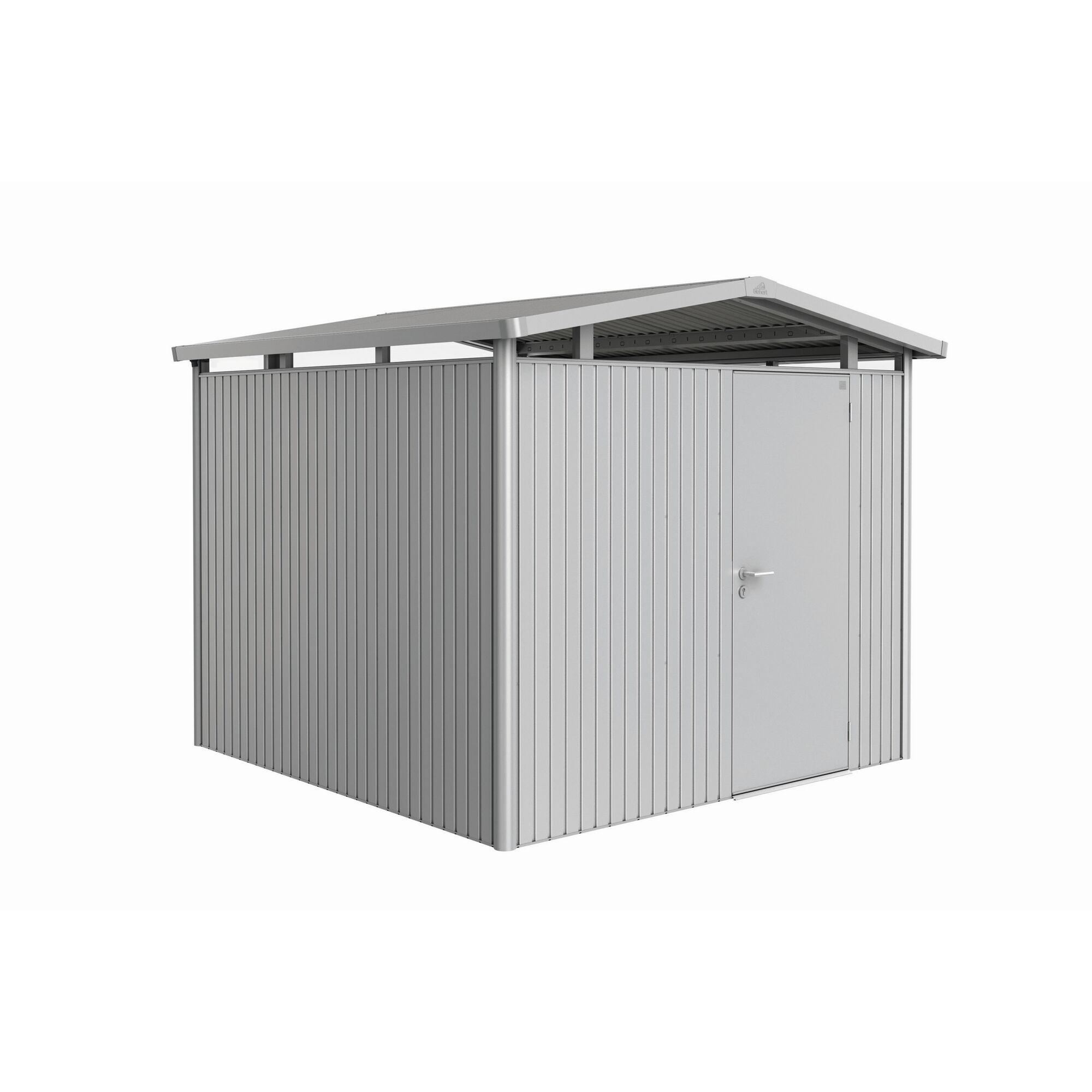 Gerätehaus aus Metall mit Pultdach und Tür