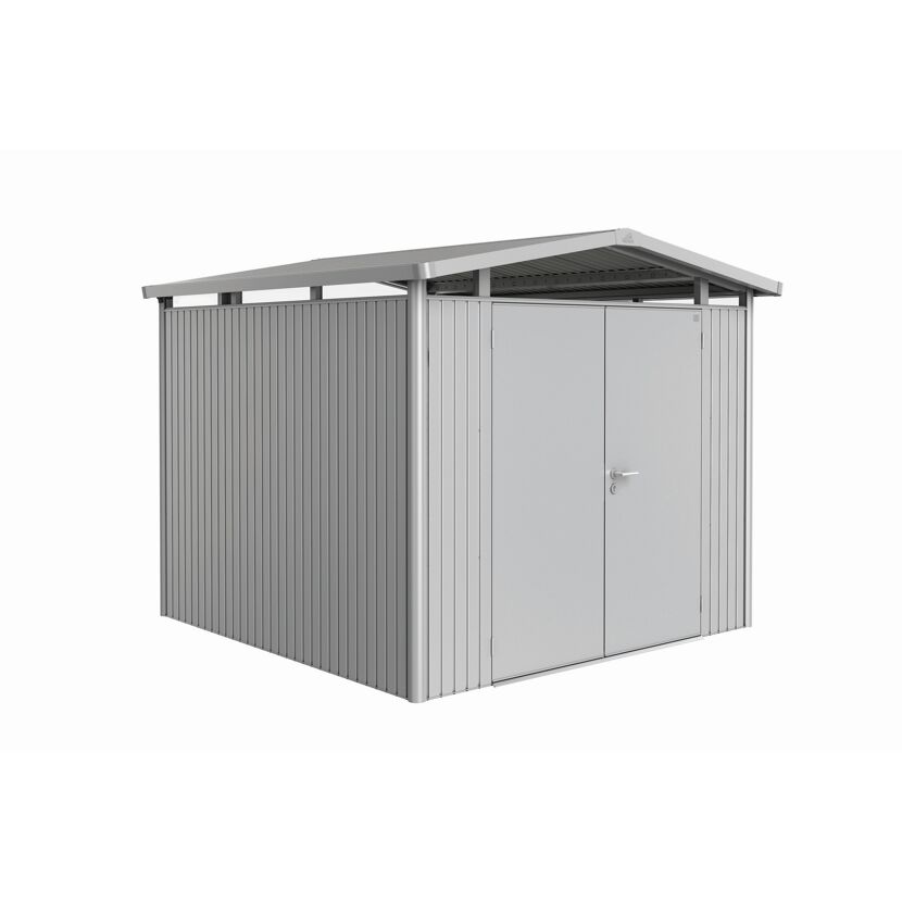 Gerätehaus aus Metall mit Doppeltür und Pultdach