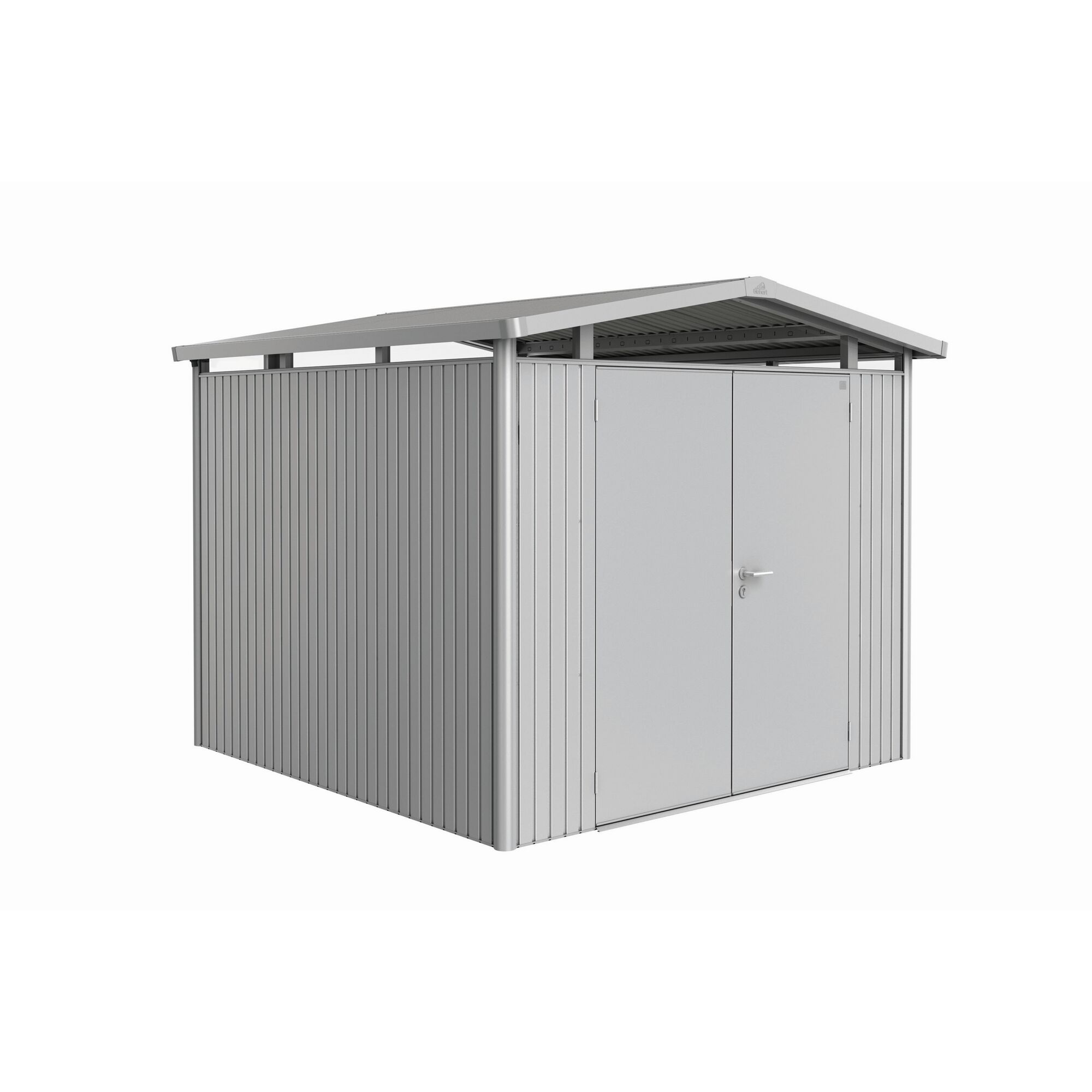Gerätehaus aus Metall mit Doppeltür und Pultdach