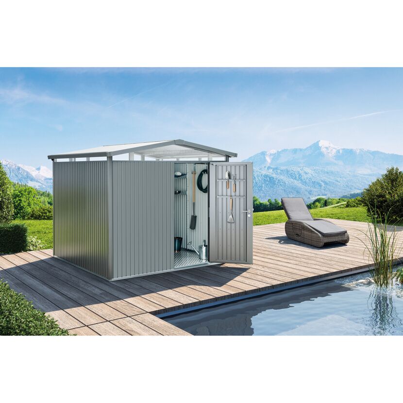 Gerätehaus 'Panorama' Gr. P4 quarzgrau-metallic 273 x 278 cm, mit Standardtür