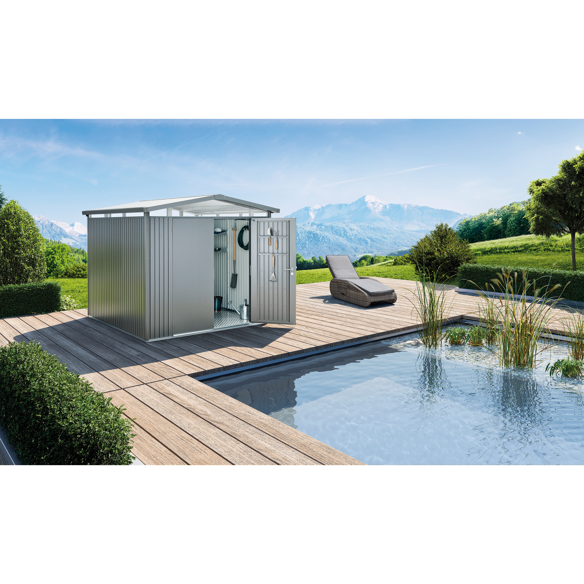 Biohort Gerätehaus 'Panorama' Gr. P4 quarzgrau-metallic 273 x 278 cm, mit Doppeltür