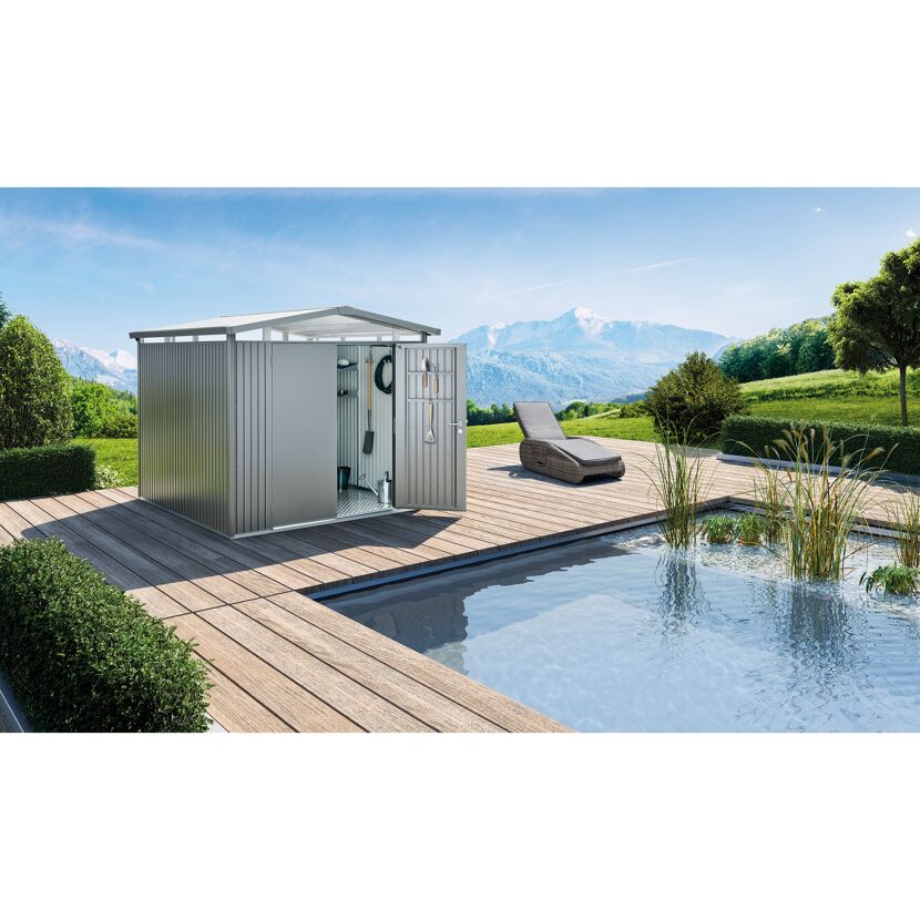 Gerätehaus 'Panorama' Gr. P4 quarzgrau-metallic 273 x 278 cm, mit Doppeltür