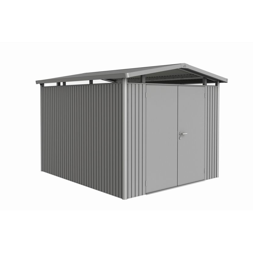 Gerätehaus aus Metall mit Doppeltür, grau