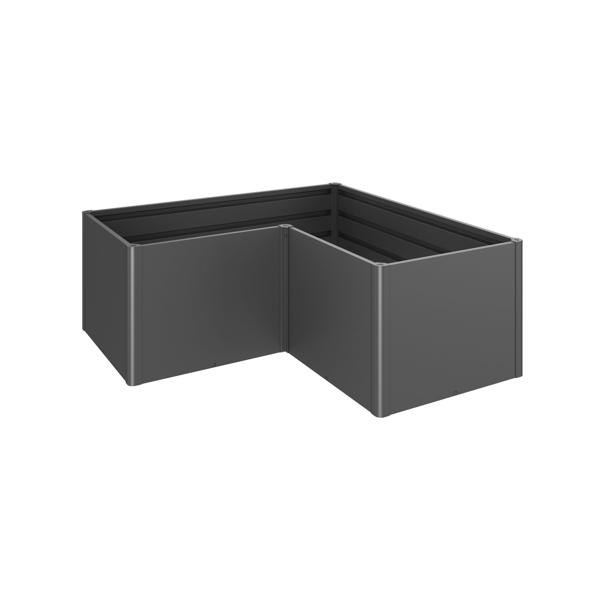 Dunkelgraues Hochbeet in L-Form