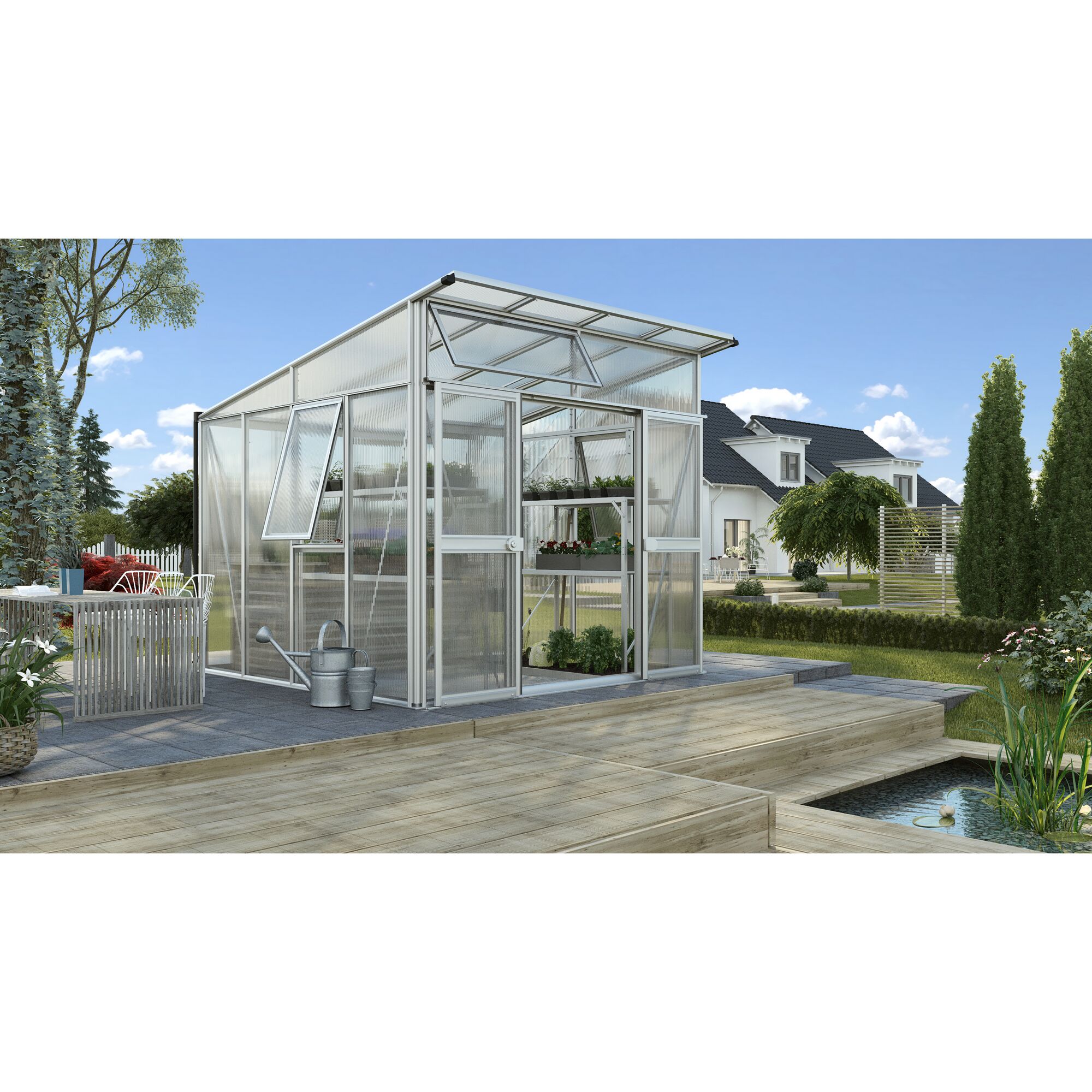 Gewächshaus Aphrodite 7800 mit geöffneter Tür