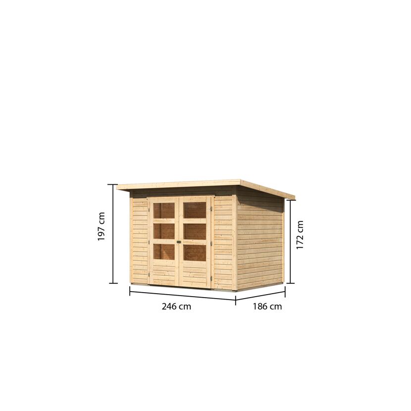 Gartenhaus Schönfeld 3 naturbelassen mit Maßen