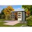 Gartenhaus Schönfeld 4 terragrau mit geöffneter Tür
