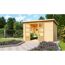 Gartenhaus Schönfeld mit geöffneter Doppeltür und Sitzecke