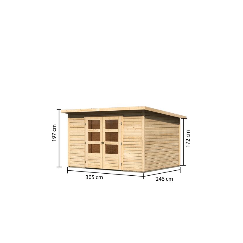 Gartenhaus Schönfeld 5 naturbelassen mit Maßen