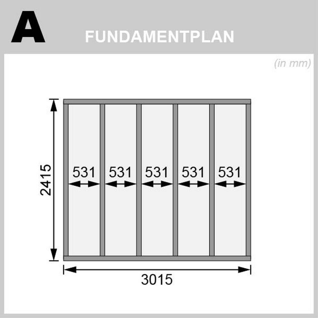 Fundamentplan mit Maßen in Millimetern.