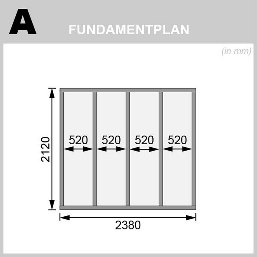 Fundamentplan mit Maßen in Millimetern