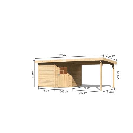 2. Bild von Gartenhaus 'Rönnau 3' 501 x 217 x 211 cm (BxTxH) mit Anbaudach
