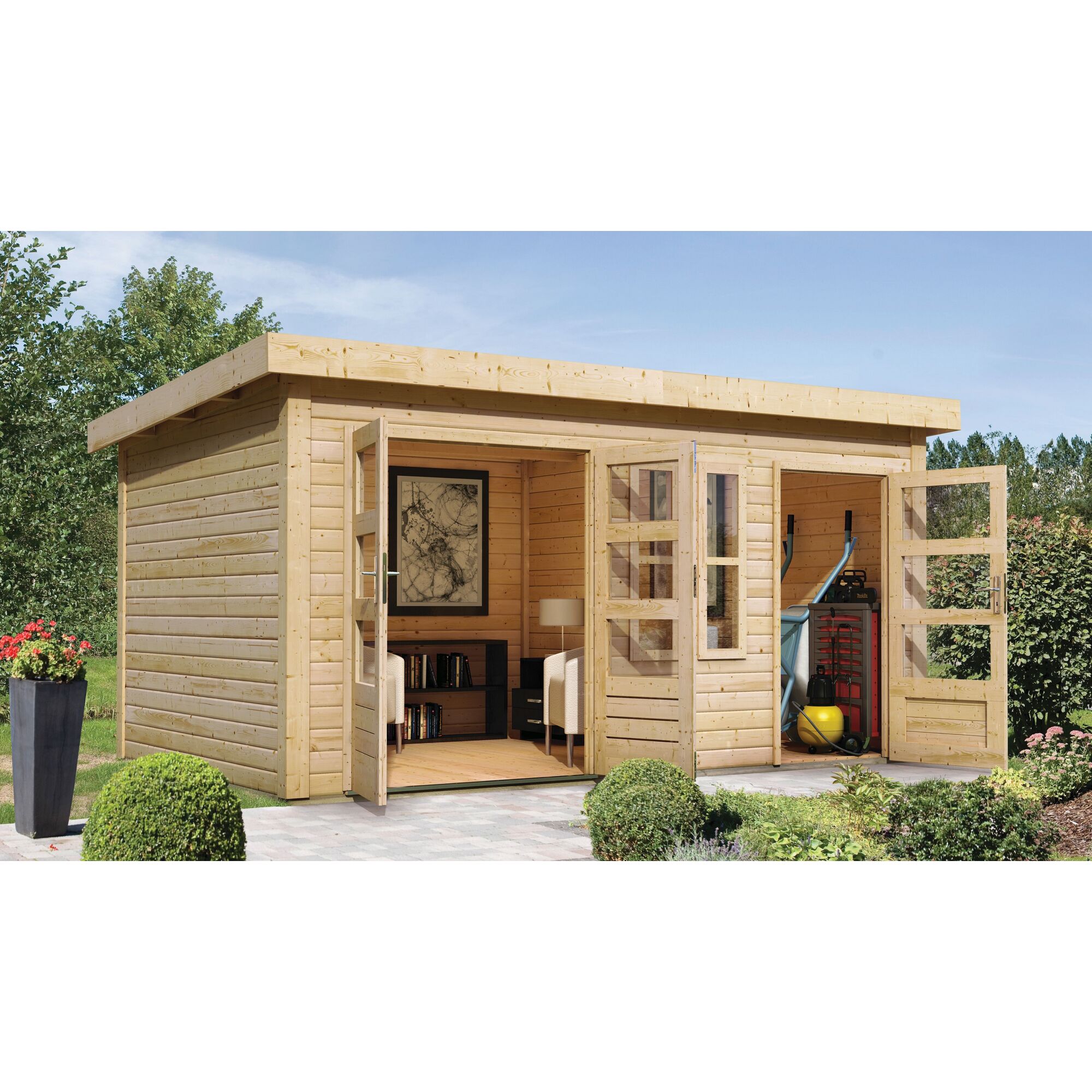 Gerätehaus Flehingen 2 mit Einrichtung und Gartengeräten