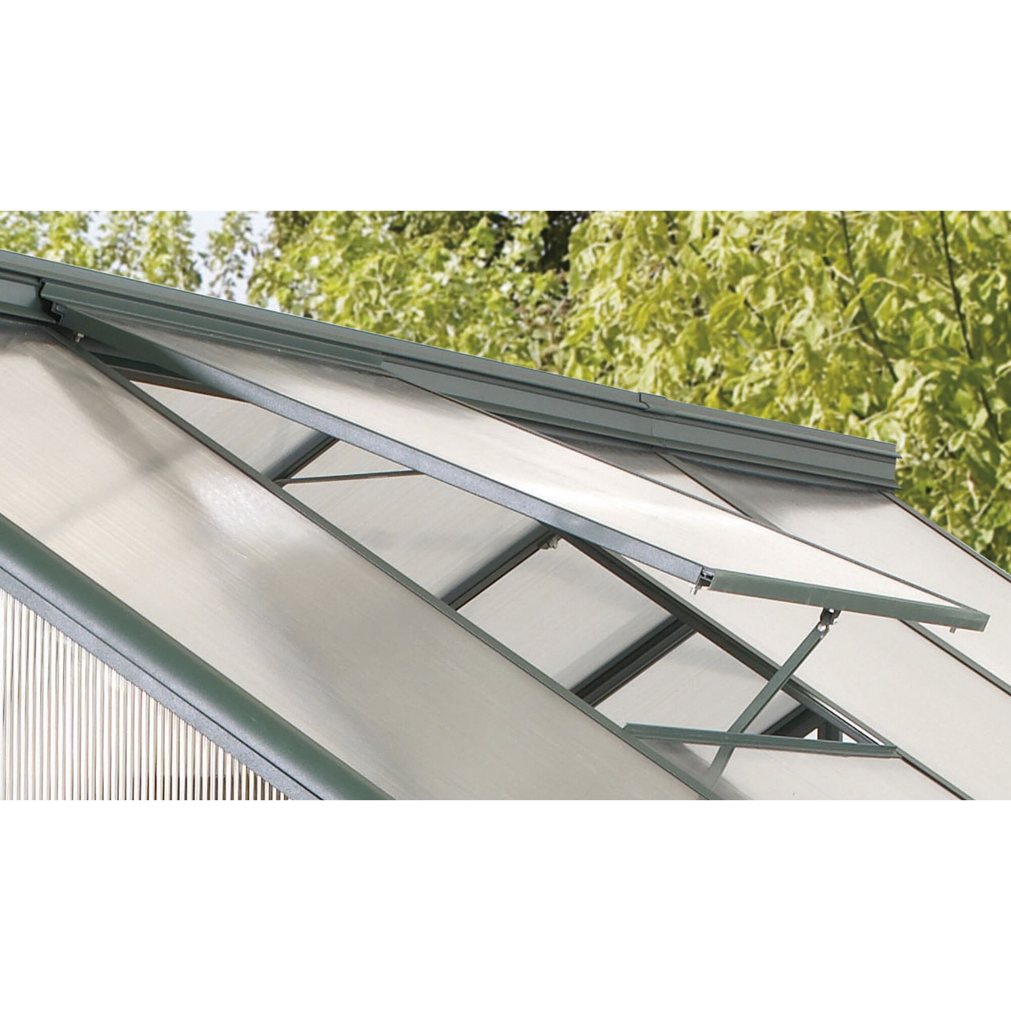 Geöffnetes Dachfenster eines Gewächshauses