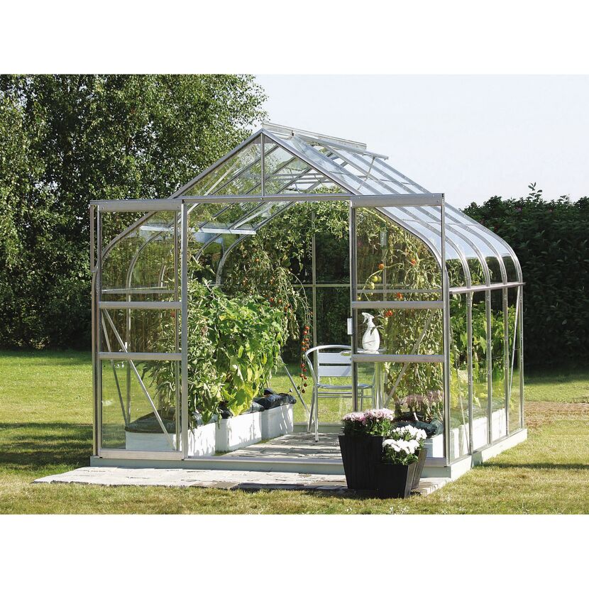 Gewächshaus 'Diana 6700' 254,4 x 254 cm mit 3 mm Sicherheitsglas aluminiumfarben