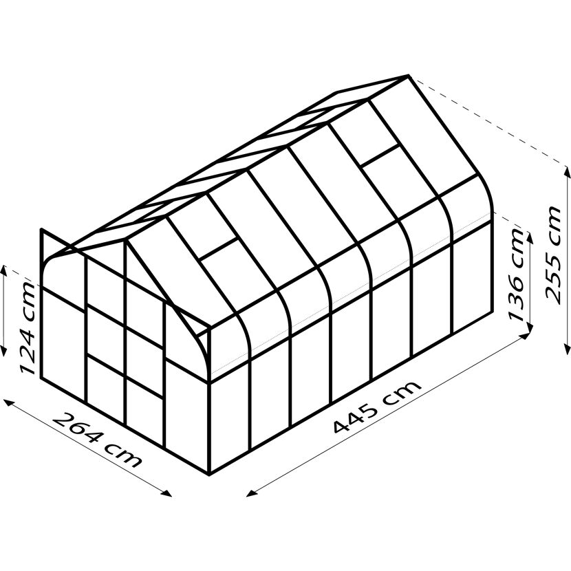 Gewächshaus 'Diana 11500' 254,4 x 441 cm mit 3 mm Sicherheitsglas aluminiumfarben