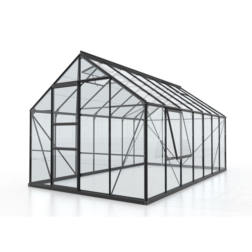 Gewächshaus 'Meridian 1 11500' 254,4 x 441 cm mit 3 mm Sicherheitsglas schwarz