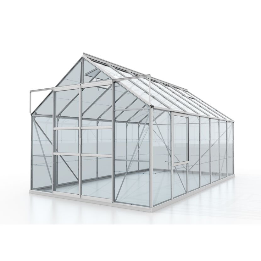 Gewächshaus 'Meridian 2 11500' 254,4 x 441 cm mit 3 mm Sicherheitsglas aluminiumfarben