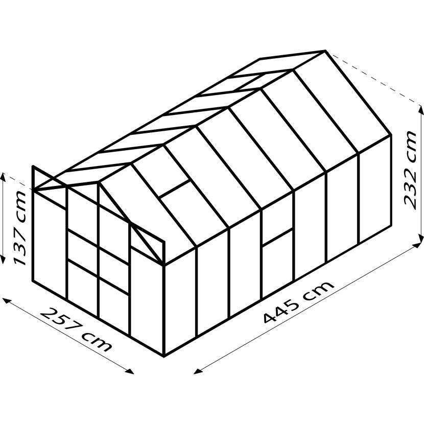 Gewächshaus Meridian 2 mit Maßen