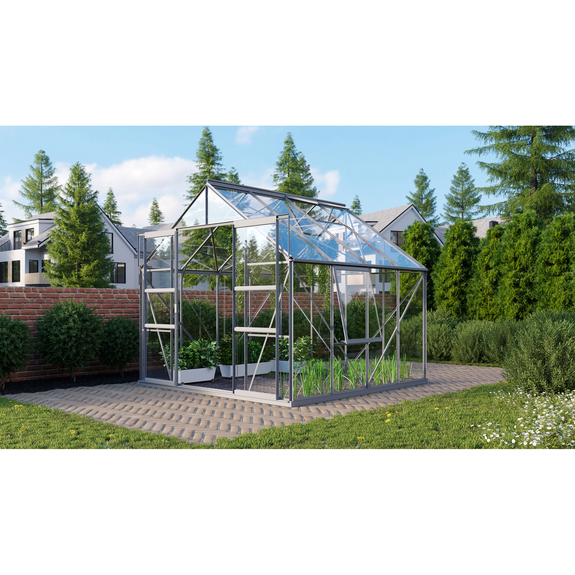 Vitavia Gewächshaus ‚Meridian 2 6700‘ 3 mm aluminiumfarben 254 x 254 cm
