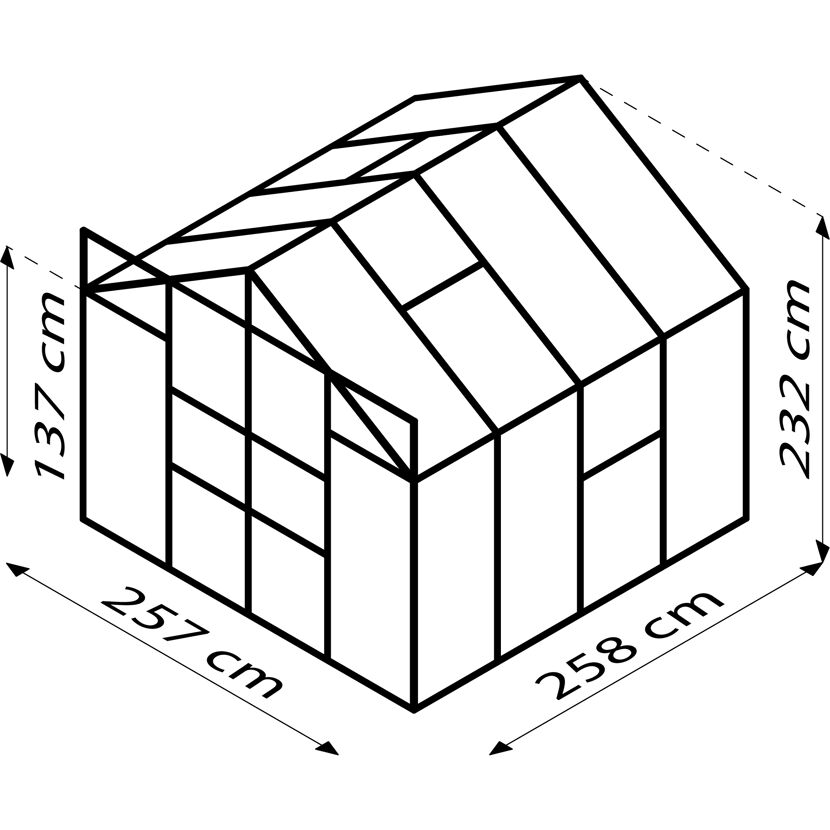 Gewächshaus Meridian 2 mit Maßen