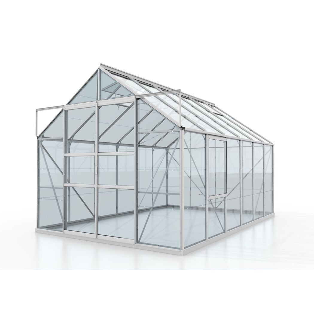 Gewächshaus 'Meridian 2 9900' 254,4 x 378,8 cm mit 3 mm Sicherheitsglas aluminiumfarben