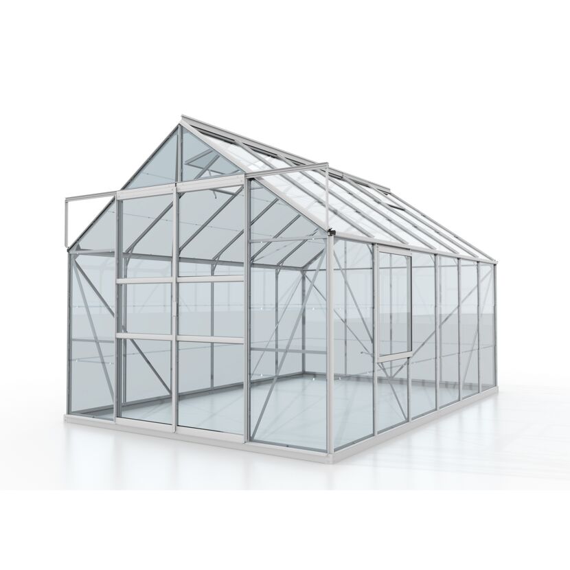 Gewächshaus 'Meridian 2 9900' 254,4 x 378,8 cm mit 3 mm Sicherheitsglas aluminiumfarben