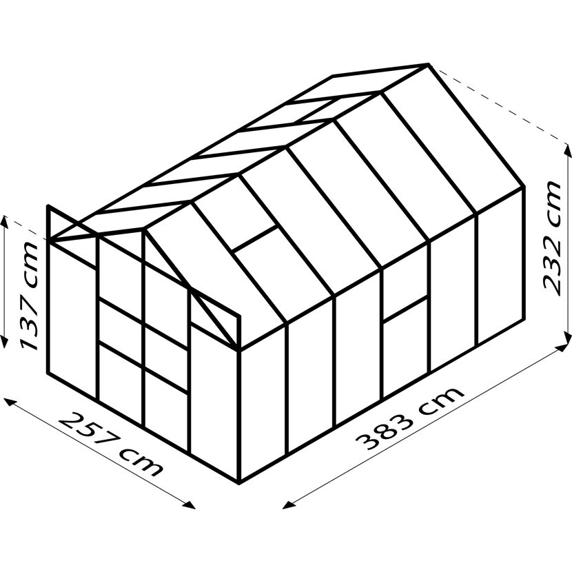 Gewächshaus Meridian 2 mit Maßen