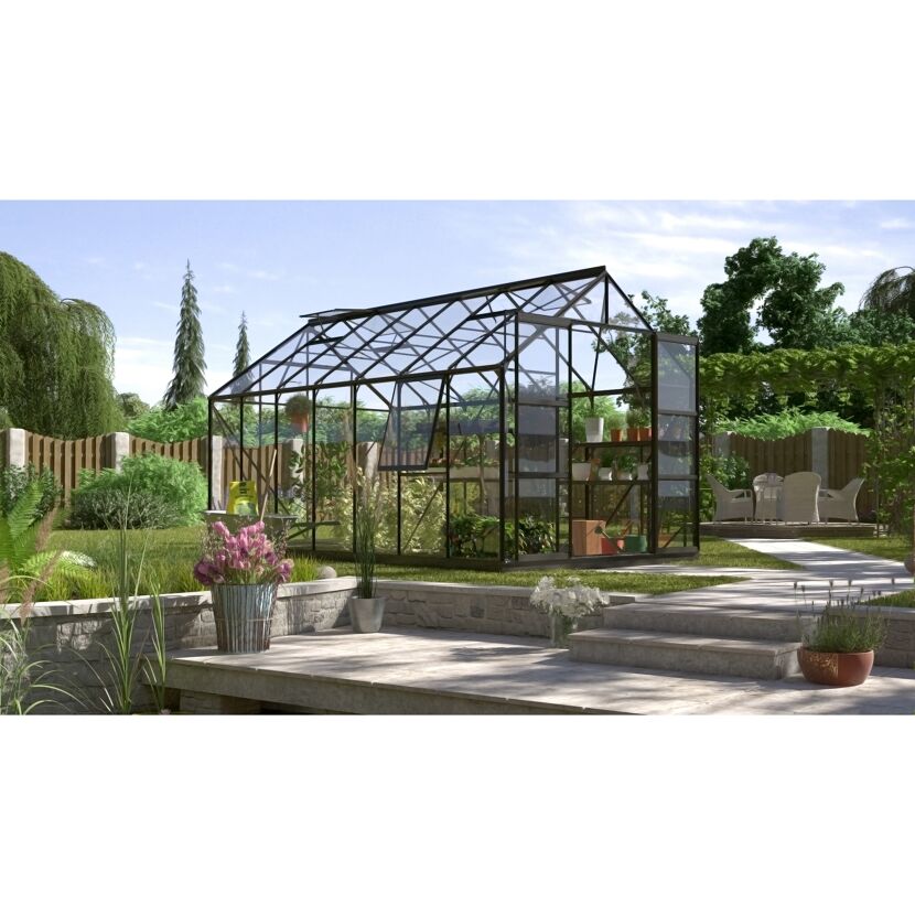 Gewächshaus Jupiter 11500 schwarz im Garten