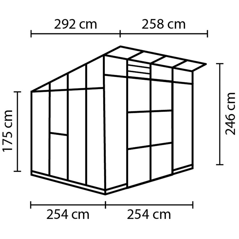 Gewächshaus Playa 7600 HKP6mm mit Maßen