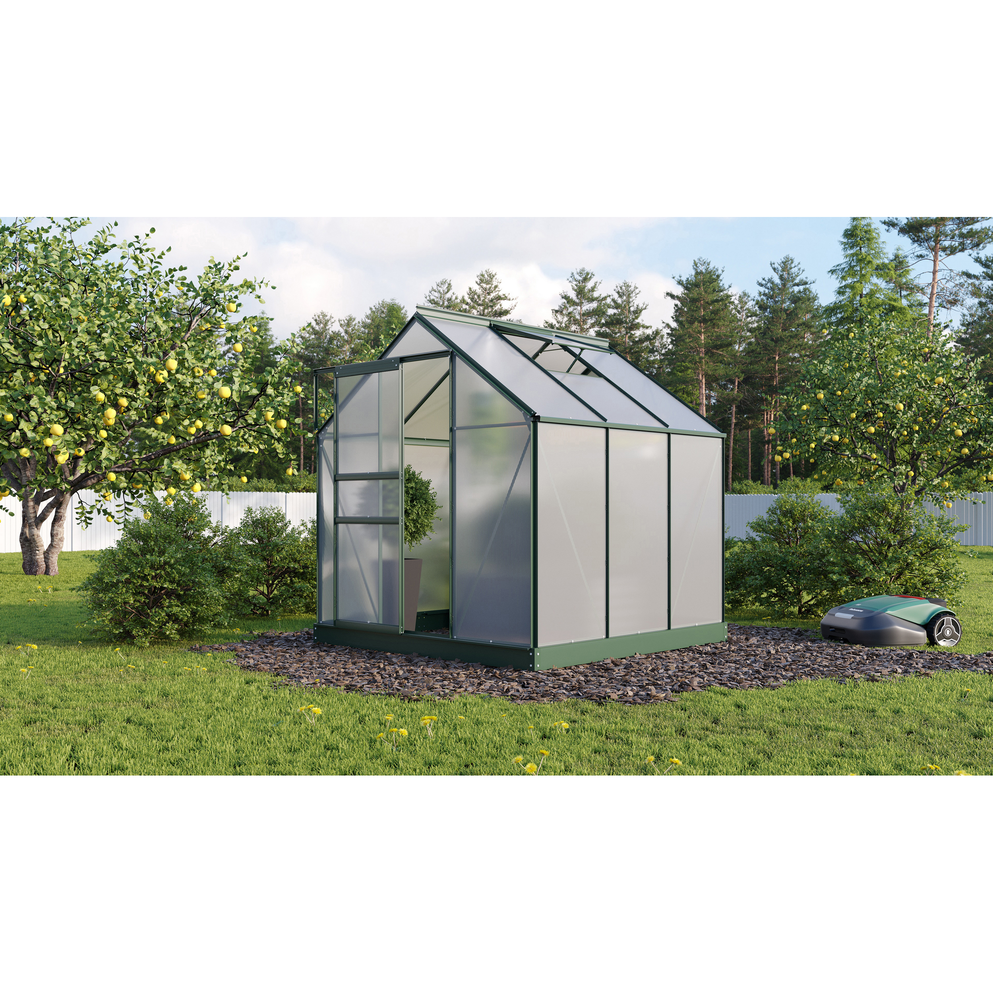 Gewächshaus Planet 3800 HKP 6mm smaragd im Garten