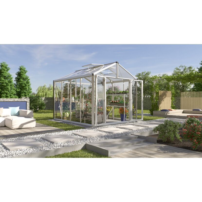 Gewächshaus Zeus Comfort 8100 ESG/HKP im Garten