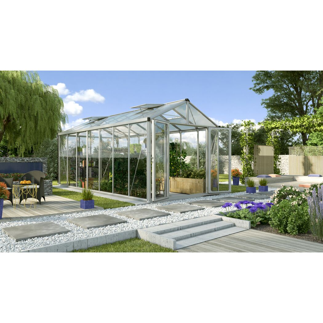 Gewächshaus 'Zeus Comfort 13800' 266,2 x 547,4 cm mit 3 mm Sicherheitsglas/10 mm Hohlkammerplatten aluminiumfarben