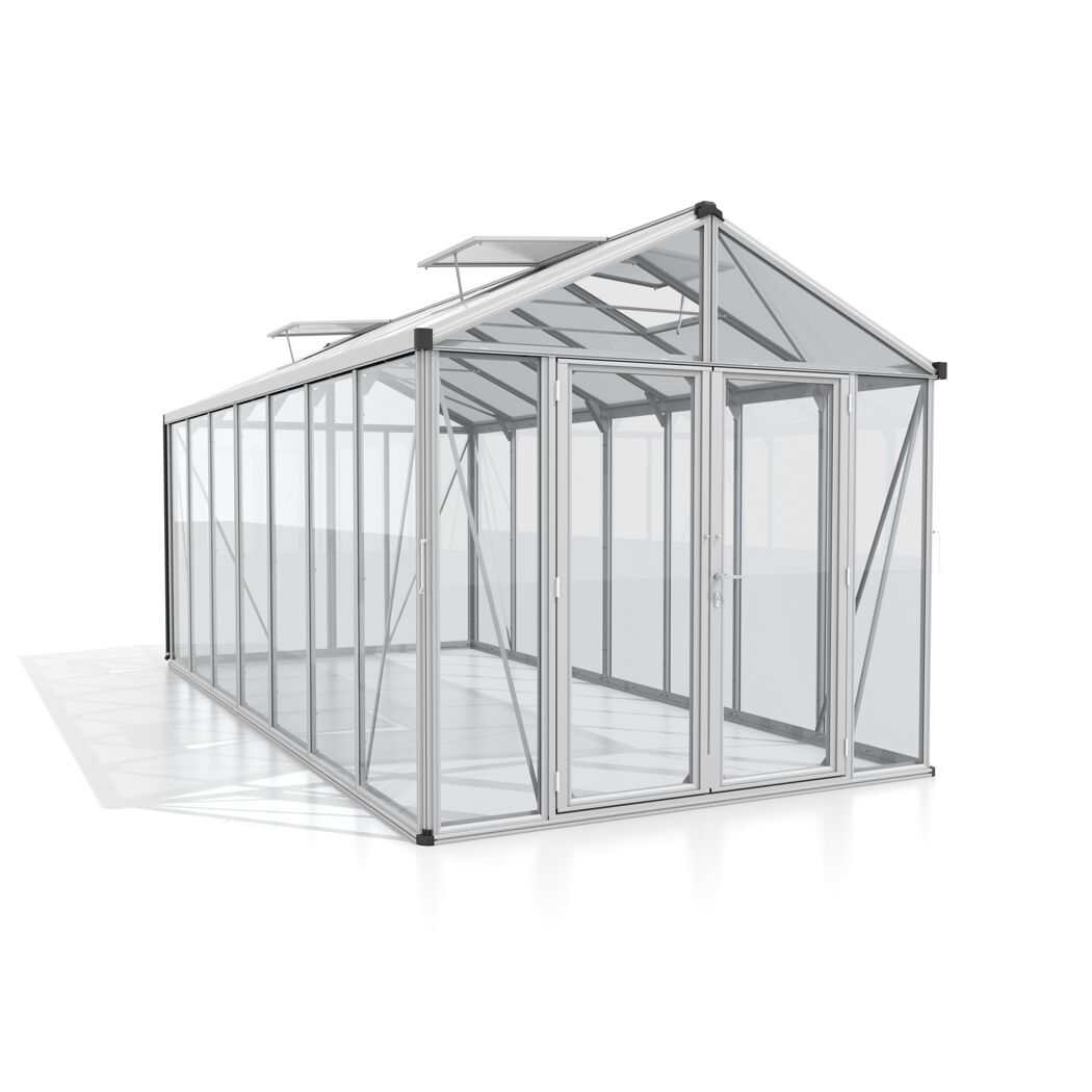 Gewächshaus 'Zeus Comfort 13800' 266,2 x 547,4 cm mit 3 mm Sicherheitsglas/10 mm Hohlkammerplatten aluminiumfarben