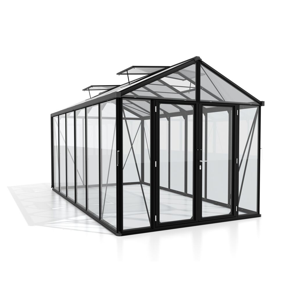 Gewächshaus Zeus Comfort mit offenem Dachfenster und Tür