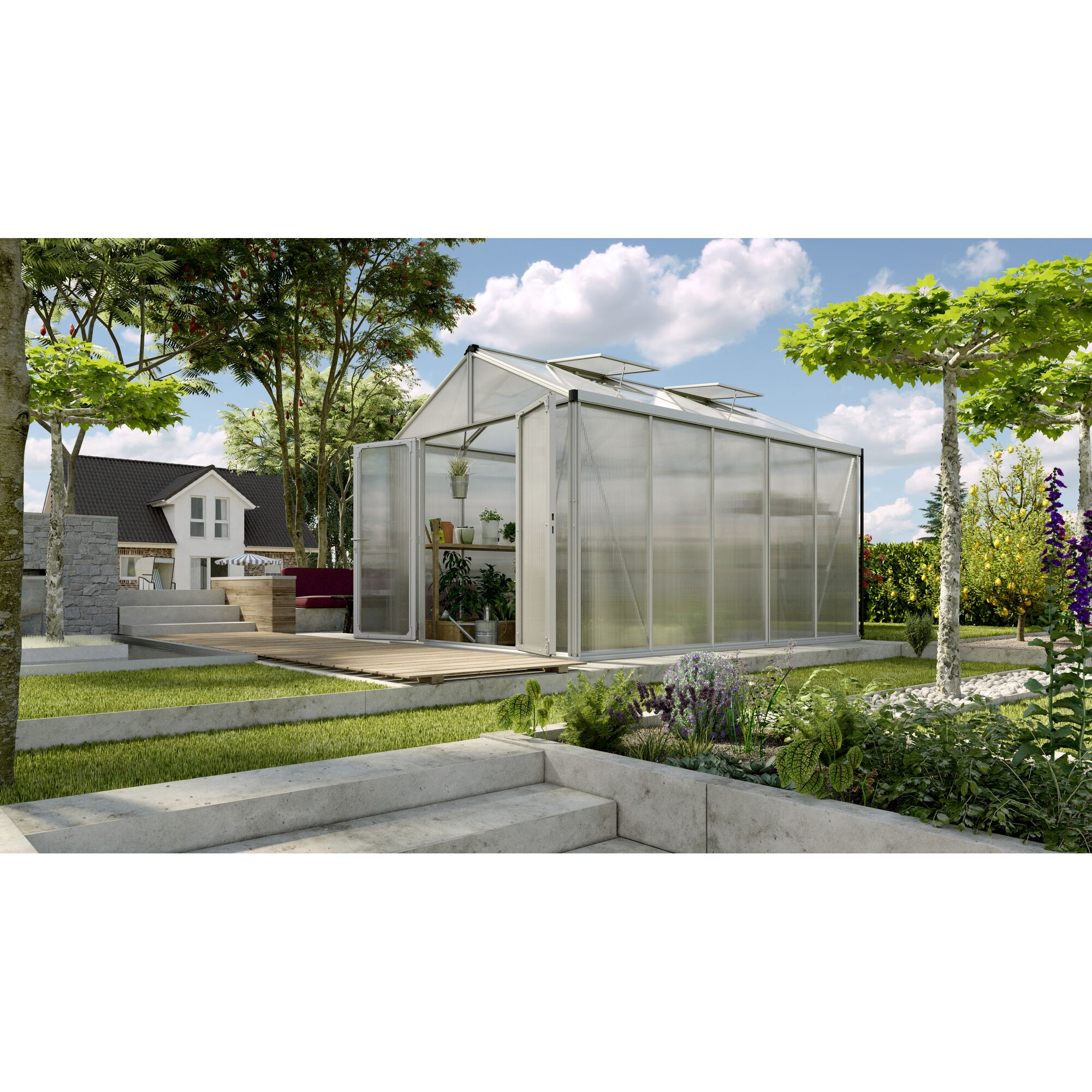 Gewächshaus Zeus Comfort 10000 im Garten