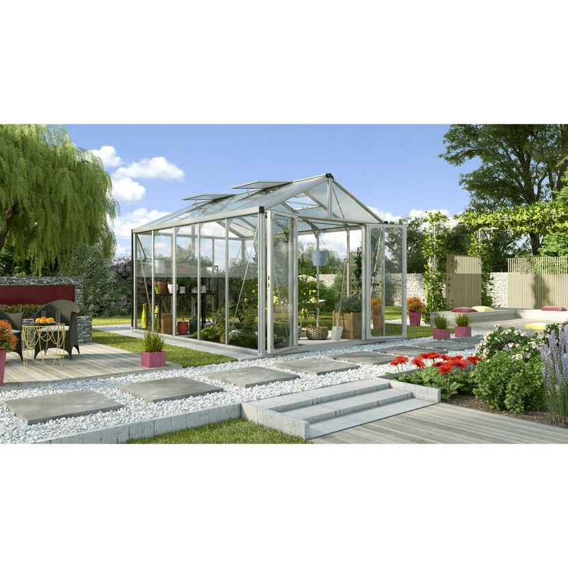 Gewächshaus Zeus Comfort 10000 ESG/HKP im Garten