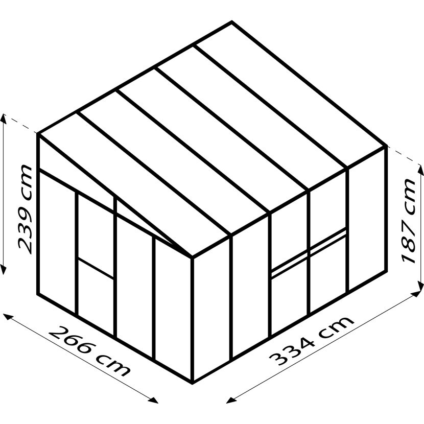 Anlehngewächshaus 'Athena 8600' 267,9 x 343,8 cm mit 3 mm Sicherheitsglas/10 mm Hohlkammerplatten aluminiumfarben
