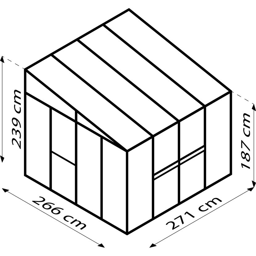 Anlehngewächshaus 'Athena 7000' 267,9 x 280,9 cm mit 3 mm Sicherheitsglas/10 mm Hohlkammerplatten schwarz