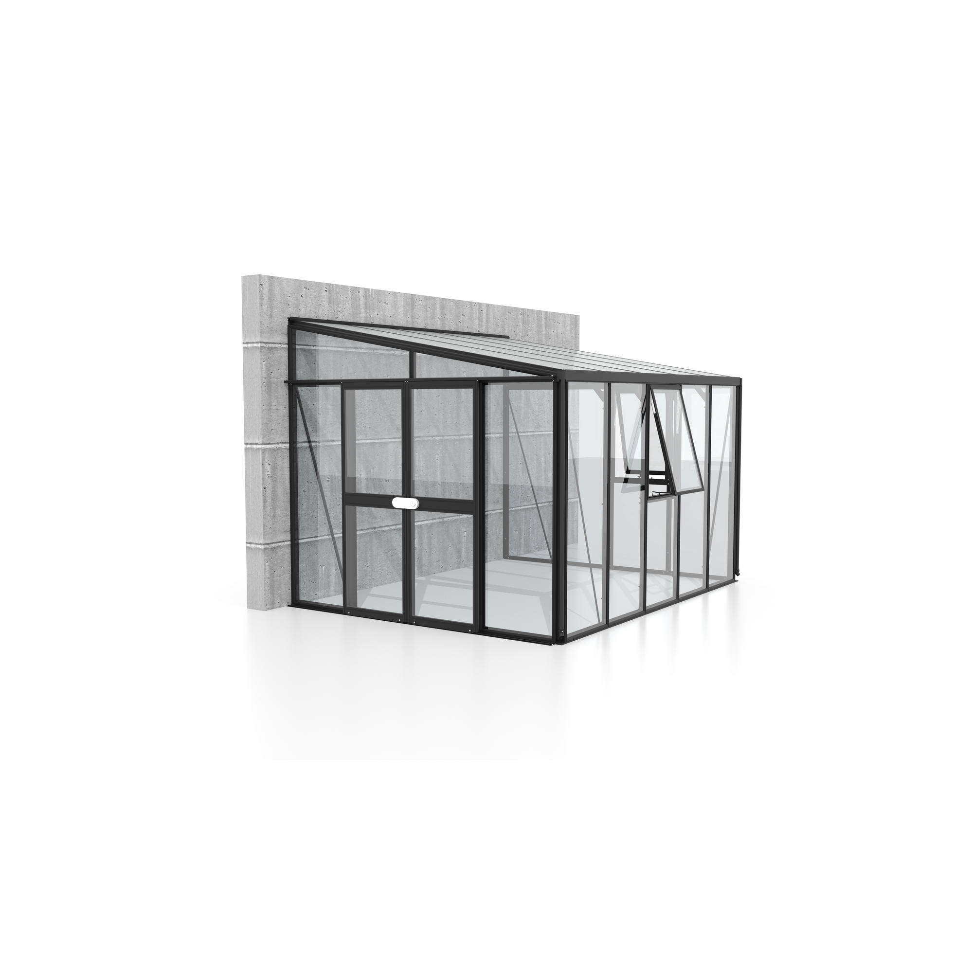 Anlehngewächshaus 'Athena 8600' 8,6 m² 267,9 x 343,8 cm 3 mm Sicherheitsglas/10 mm Hohlkammerplatten schwarz + product picture