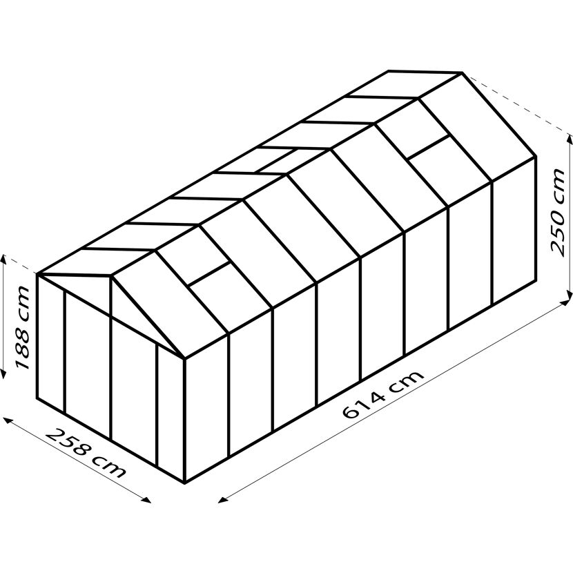 Gewächshaus 'Zeus Comfort 15700' 266,2 x 621,8 cm mit 16 mm Hohlkammerplatten schwarz