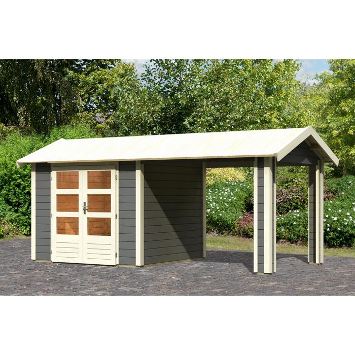 Karibu Gartenhaus Mylau 3 Mit Anbaudach 480 X 242 X 244 Cm Terragrau Ç Toom Baumarkt