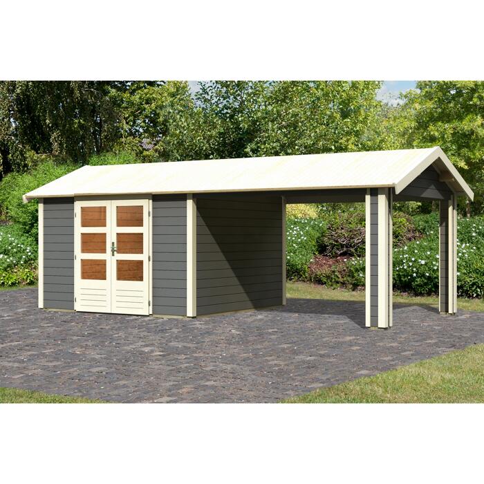 Karibu Gartenhaus Mylau 7 Mit Anbaudach 600 X 250 X 304 Cm Terragrau ǀ Toom Baumarkt