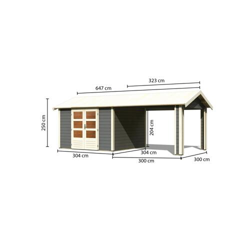 4. Bild von Gartenhaus 'Mylau 7' mit Anbaudach 600 x 304 x 250 cm terragrau