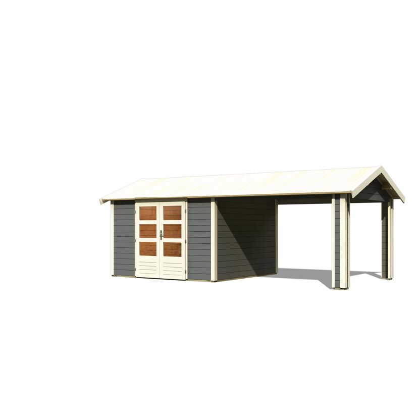 Gartenhaus 'Mylau 7' mit Anbaudach 600 x 304 x 250 cm terragrau