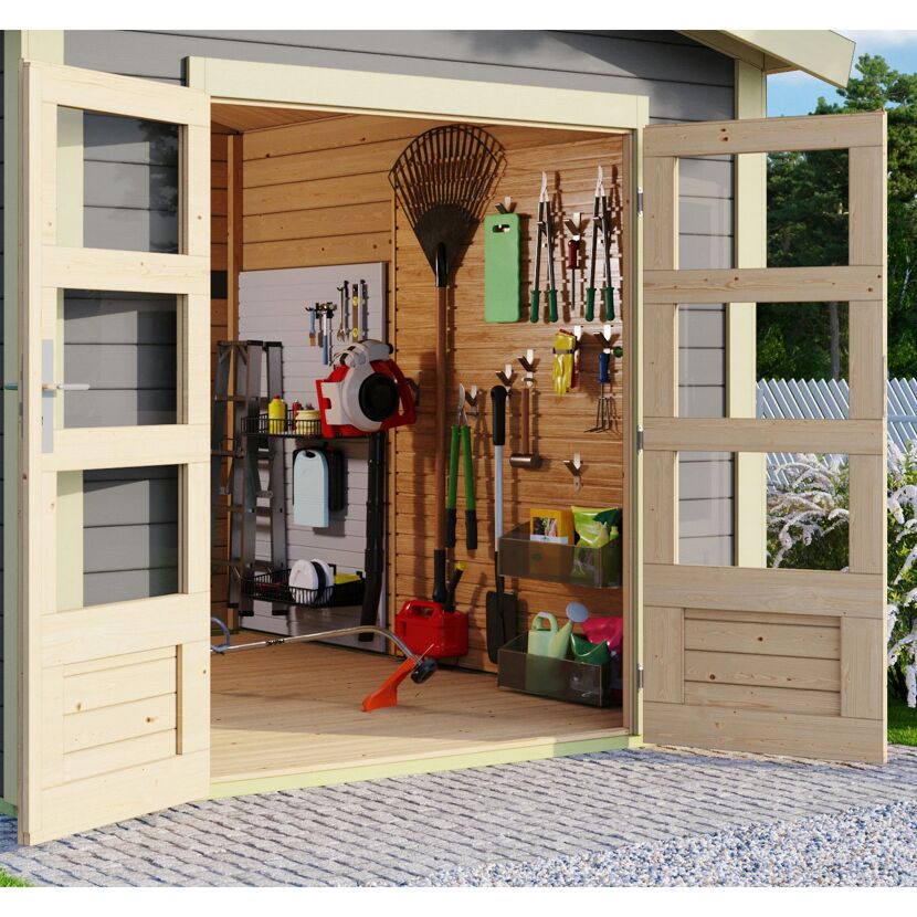 Gartenhaus 'Mylau 7' mit Anbaudach 600 x 304 x 250 cm terragrau