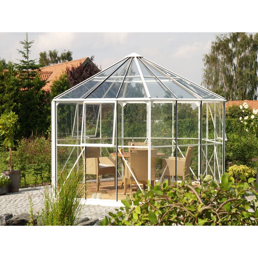 Gewächshaus 'Hera 9000' 382 x 336 cm mit 3 mm Sicherheitsglas/6 mm Hohlkammerplatten weiß