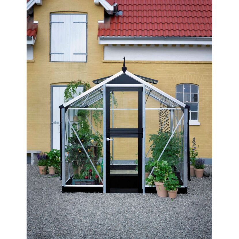 Gewächshaus 'Compact' 224 x 224 cm mit 3 mm Sicherheitsglas aluminiumfarben/schwarz