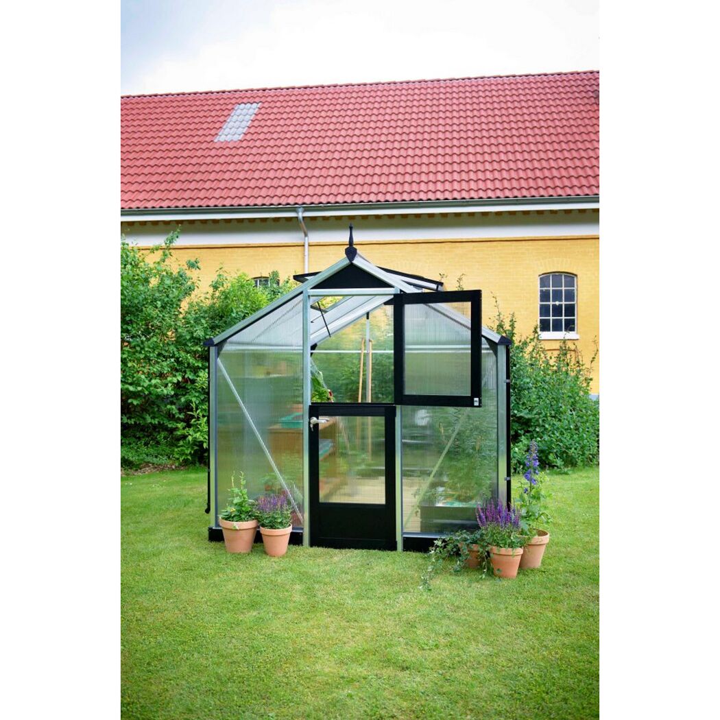 Gewächshaus 'Compact' 224 x 224 cm mit 10 mm Doppelstegplatten aluminiumfarben/schwarz